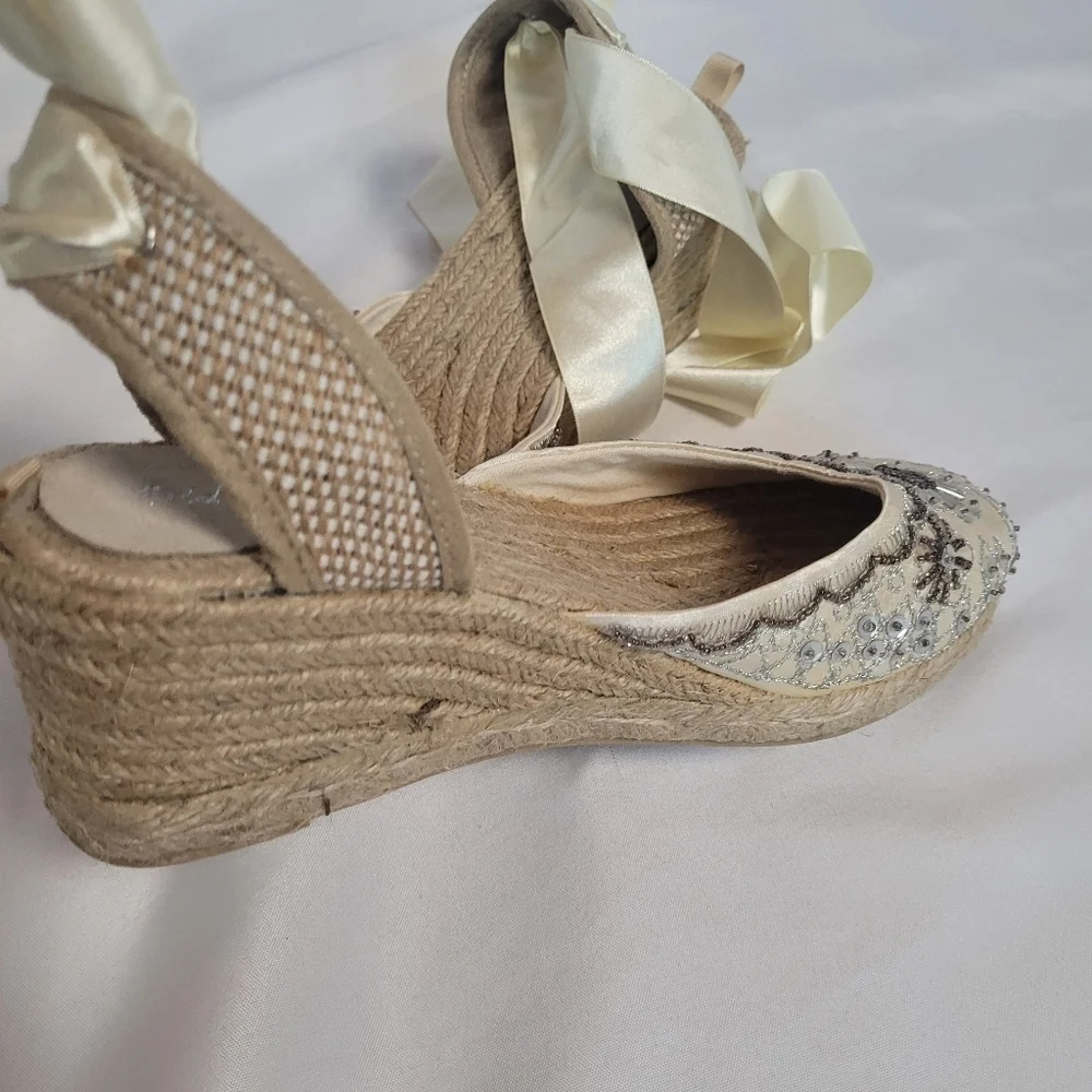 VTG Old Navy Women's Silver & Gold Satin Sequins Espadrille Shoes Size 8